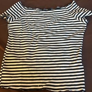 Boat neck black and white striped crop top